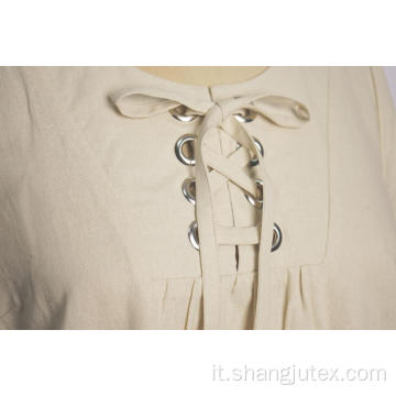 Top casual di lino femminile con occhiello metallico